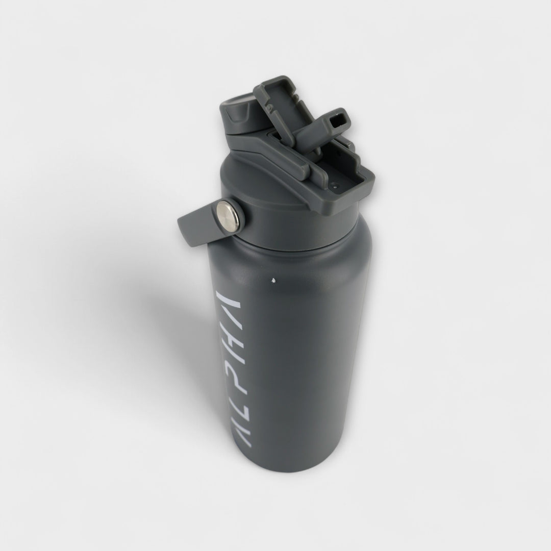 Alpha Bottle 1000mL Insulated Water Bottle | Sip & Chug Lid | Charcoal