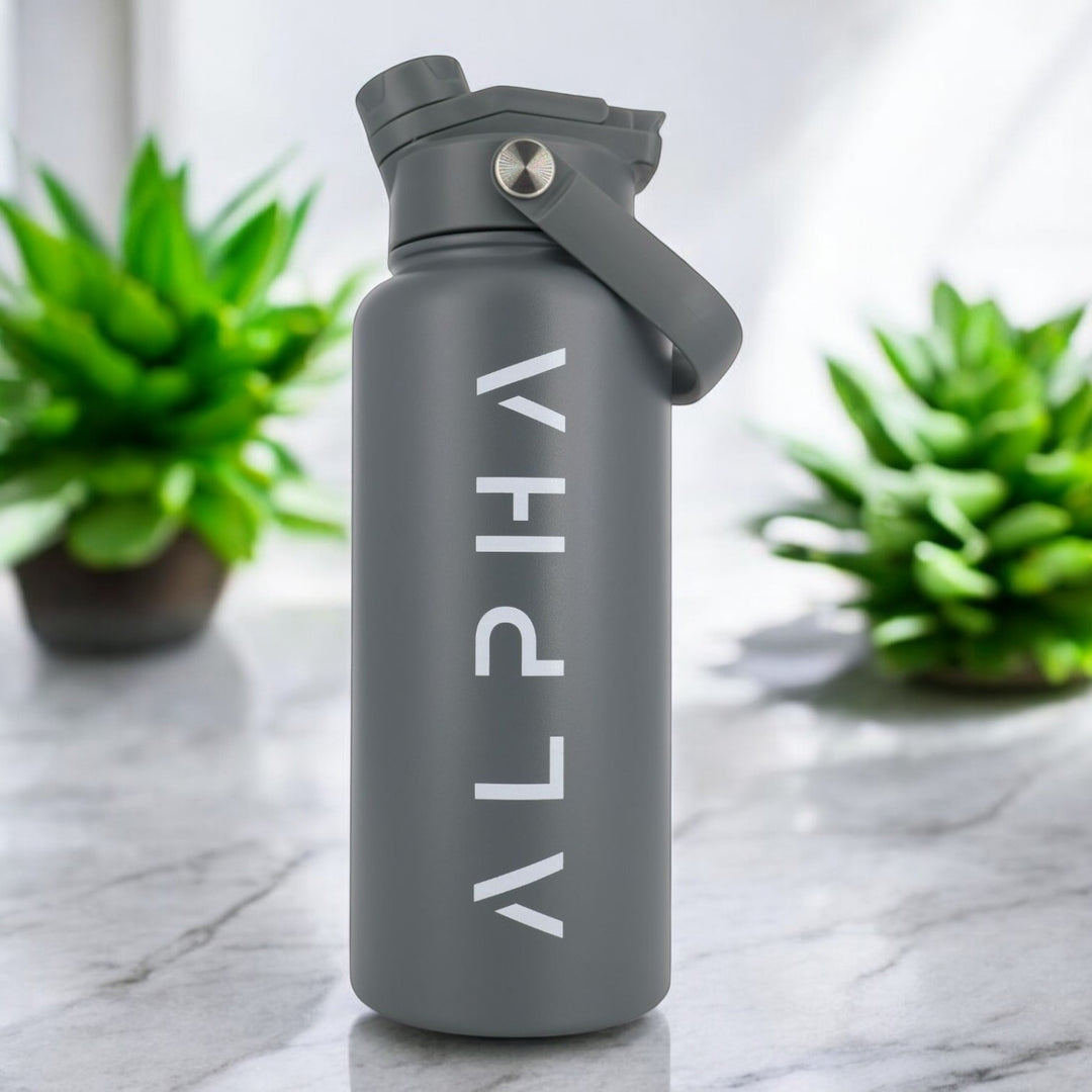 Alpha Bottle 1000mL Insulated Water Bottle | Sip & Chug Lid | Charcoal