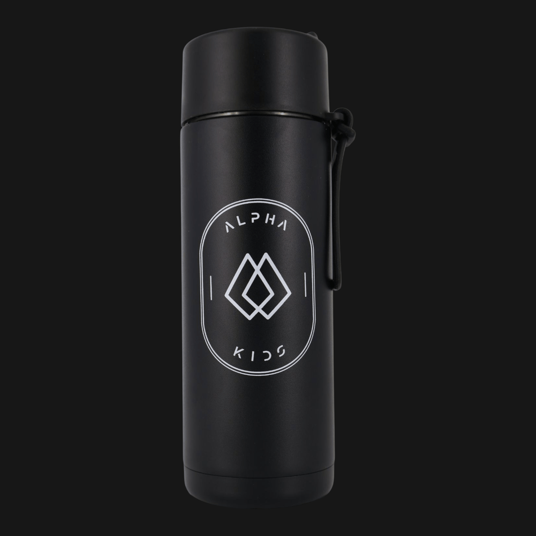 Alpha Kids Stainless Drink Bottle – 600 ml | Leakproof Kids Bottle for School (Black) - Alpha Bottle
