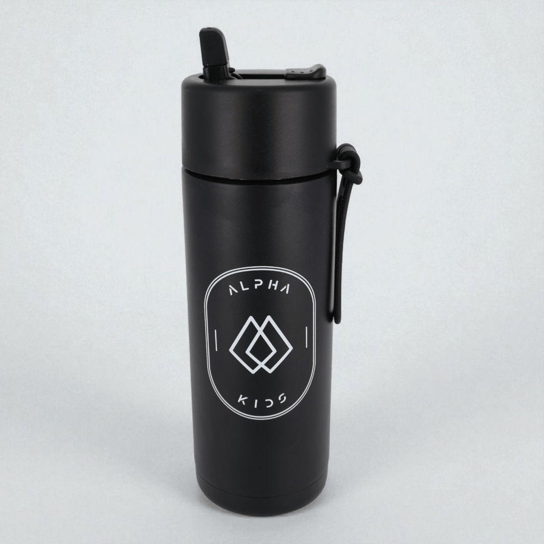 Alpha Kids Stainless Drink Bottle – 600 ml | Leakproof Kids Bottle for School (Black) - Alpha Bottle