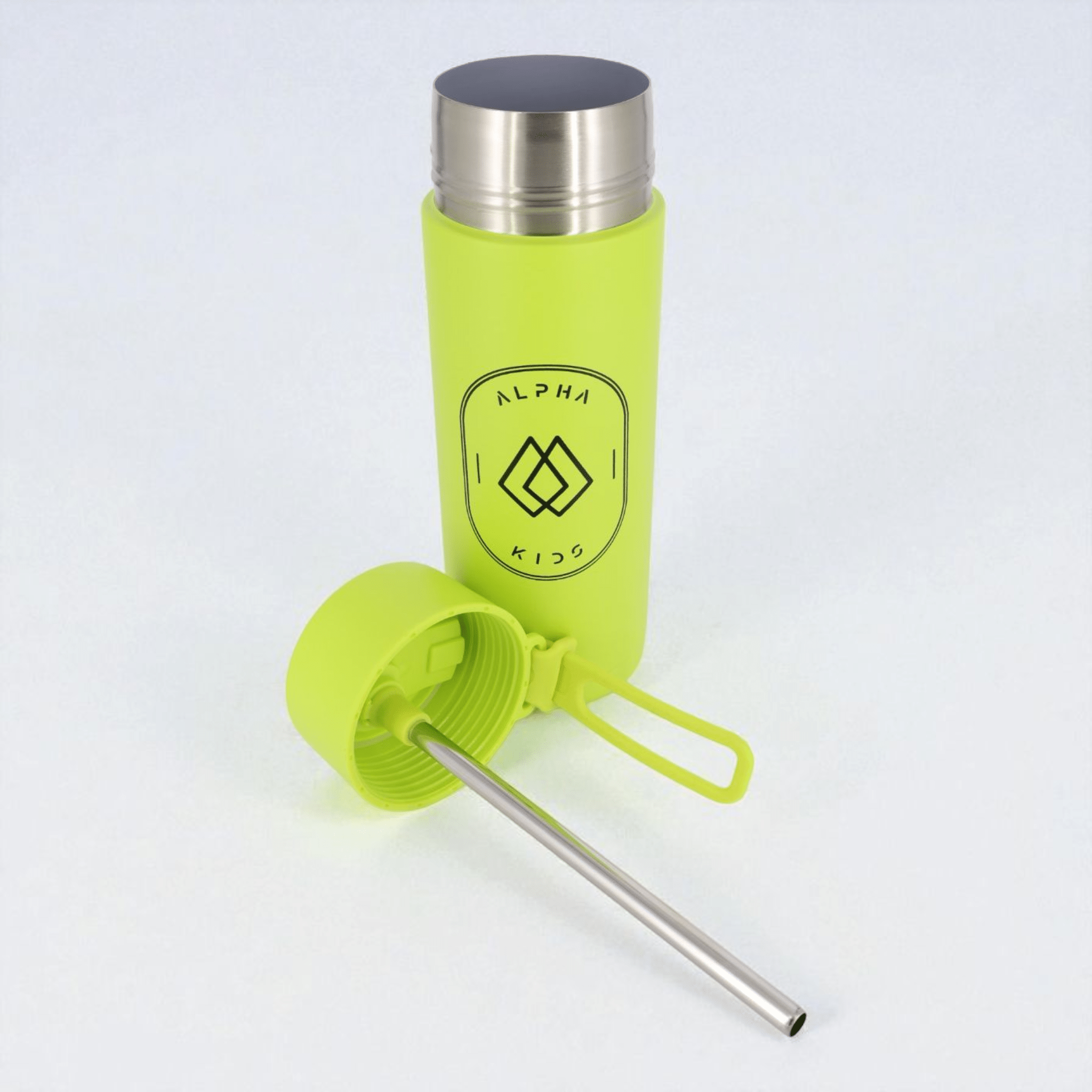 Alpha Kids Stainless Drink Bottle – 600 ml | Leakproof Kids Bottle for School (Lime Green) - Alpha Bottle