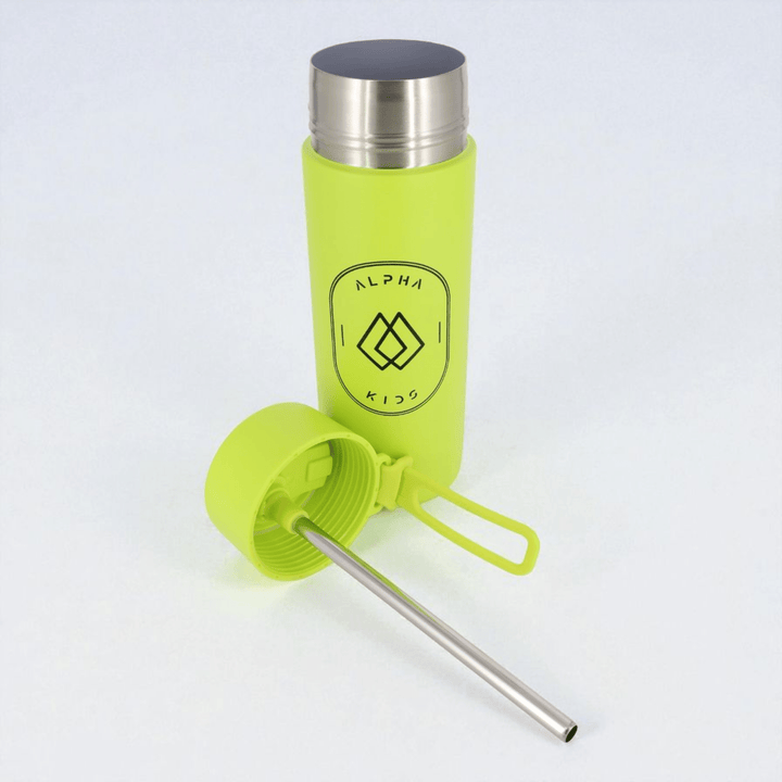 Alpha Kids Stainless Drink Bottle – 600 ml | Leakproof Kids Bottle for School (Lime Green) - Alpha Bottle