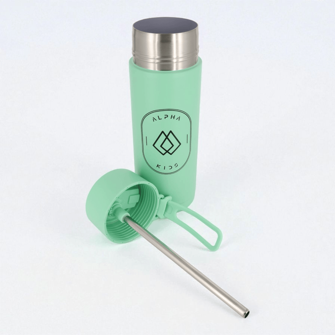 Alpha Kids Stainless Drink Bottle – 600 ml | Leakproof Kids Bottle for School (Mint Green) - Alpha Bottle