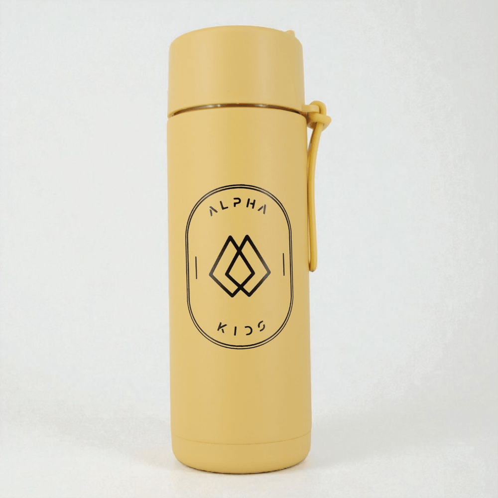 Alpha Kids Stainless Drink Bottle – 600 ml | Leakproof Kids Bottle for School (Mustard) - Alpha Bottle