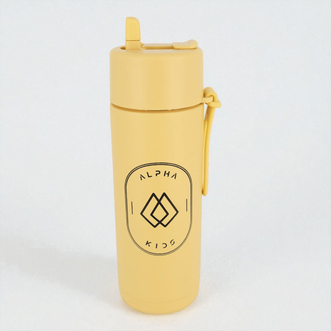 Alpha Kids Stainless Drink Bottle – 600 ml | Leakproof Kids Bottle for School (Mustard) - Alpha Bottle